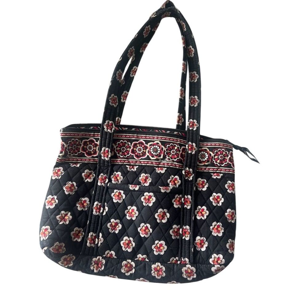 Vera Bradley Pirouette Large Floral Tote Bag Black Quilted Casual
